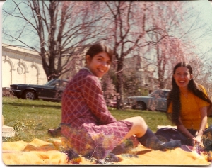 My roommate Paula and friend Adriana, enjoying a spring day on the green